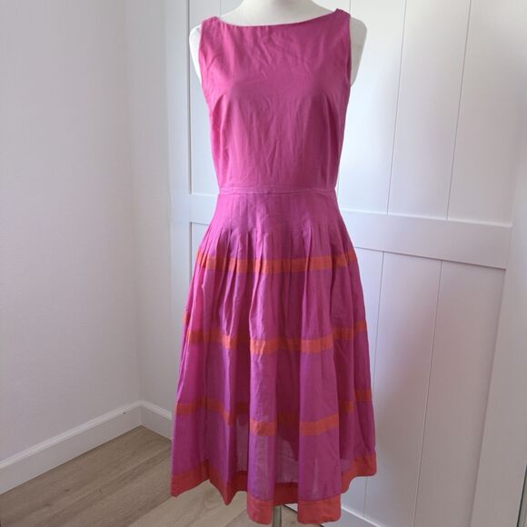 Talbots Dresses & Skirts - Talbots Fit & Flare Midi Dress 4 Pink Orange Striped Preppy Wedding Vogue Oprah